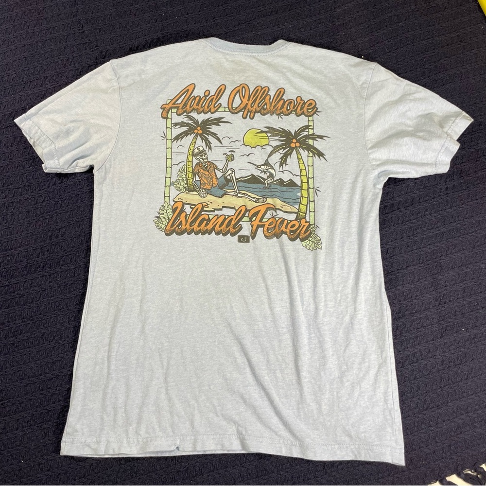 Avid Offshore Island Fever Graphic Tee Light Blue Small Fishing Shirt